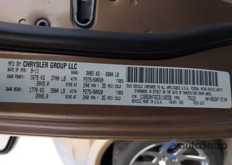 2012 Ram 1500 Laramie из США, поврежденный, VIN 1C6RD6NT6CS110228